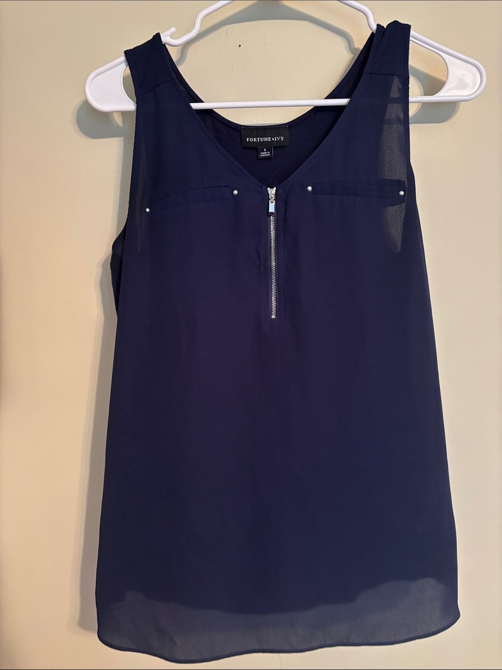 Fortune & Ivy Navy Sleeveless Zip-Front Tank